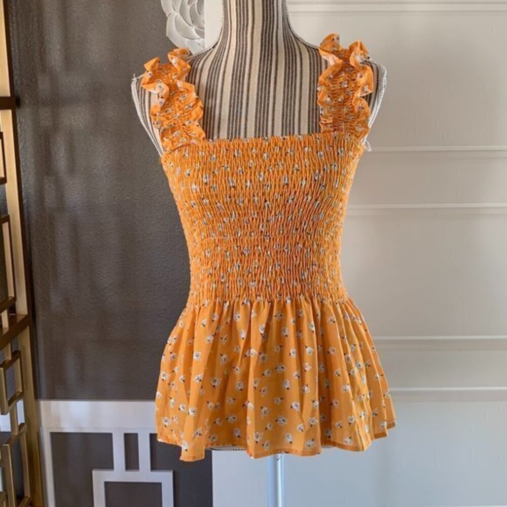 Yellow Floral Scrunched Tank Top
